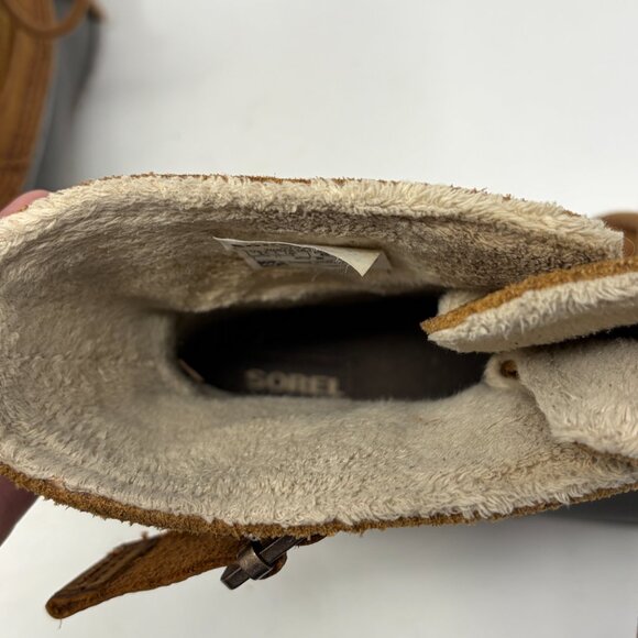 Sorel women's Winter Fancy Lace II duck boots rubber suede brown tan 9 buckle - Picture 7 of 13